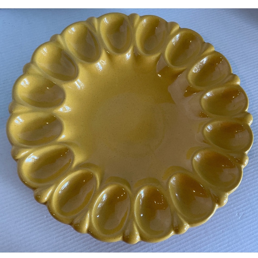 Frankoma‎ Vintage Deviled Egg Platter 819 Mustard Yellow Ceramic Server 11.5in